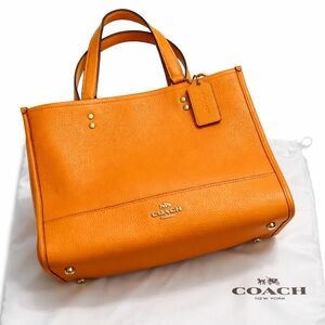 🧡 Coach Pumpkin Orange Pebbled Leather Tote Satchel Gold Hardware Dust Bag